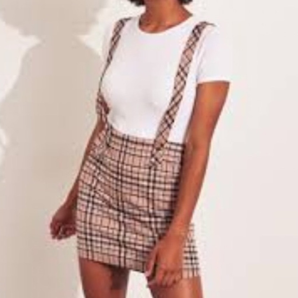 Hollister Suspender Skirt - Pink Plaid
